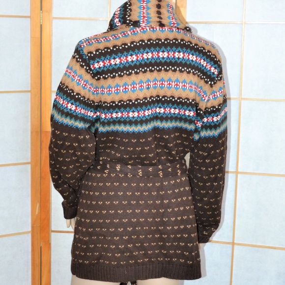 Chaps Fair Isle Brown& Blue Cotton Cardigan L - Picture 4 of 4